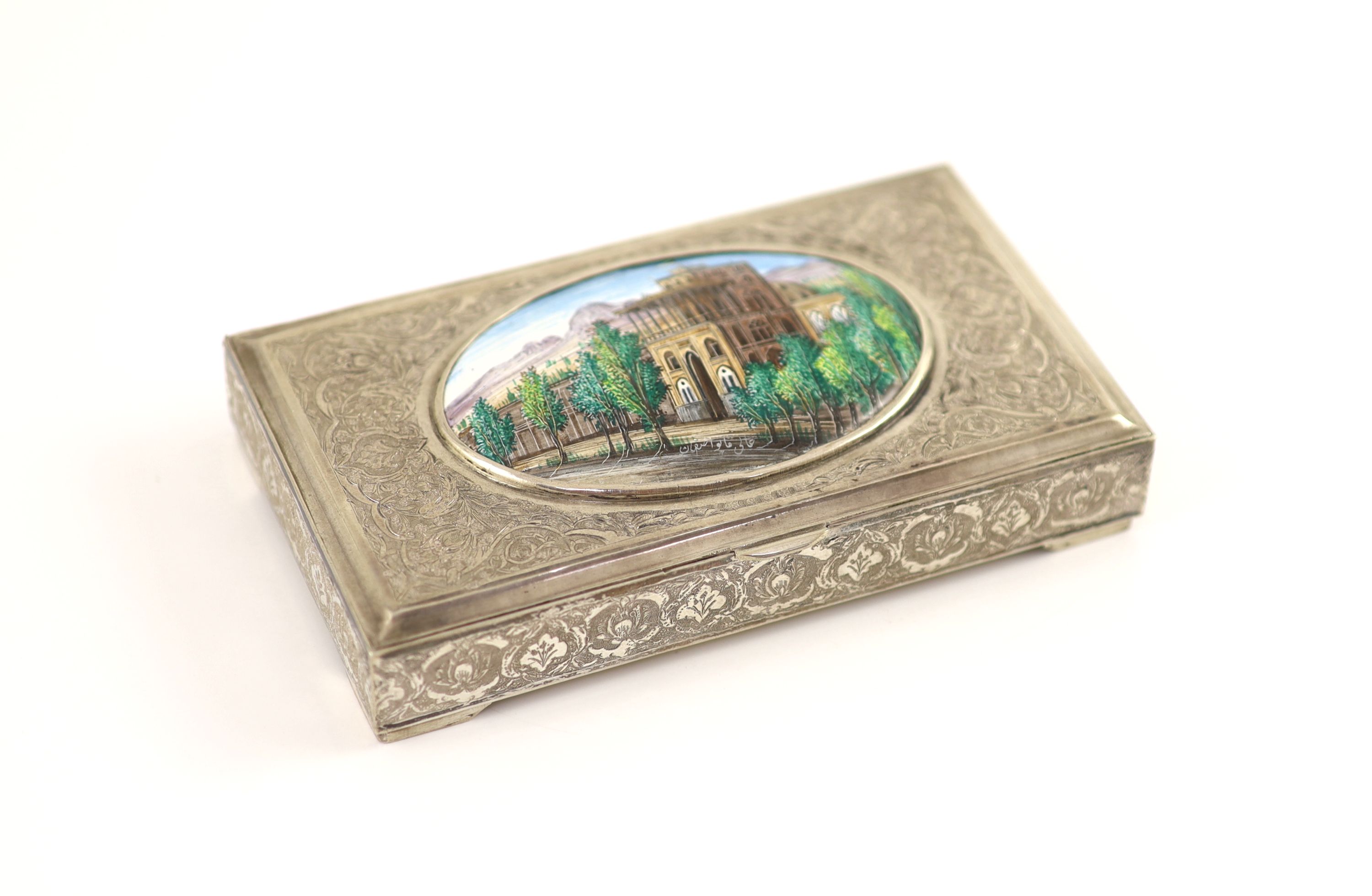 An early 20th century Persian rectangular silver box 14 x 8 x 2cm